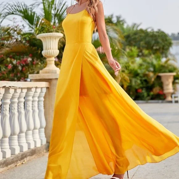 Solid Criss Cross Cami Dress - Yellow - Picture 5 of 5